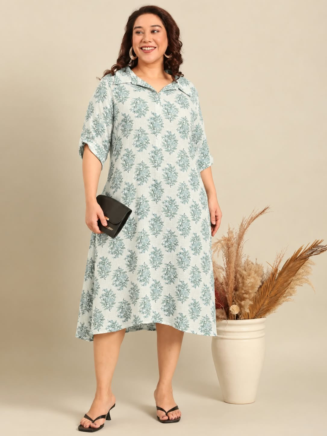 Paisley Print Collared A-Line Midi Dress