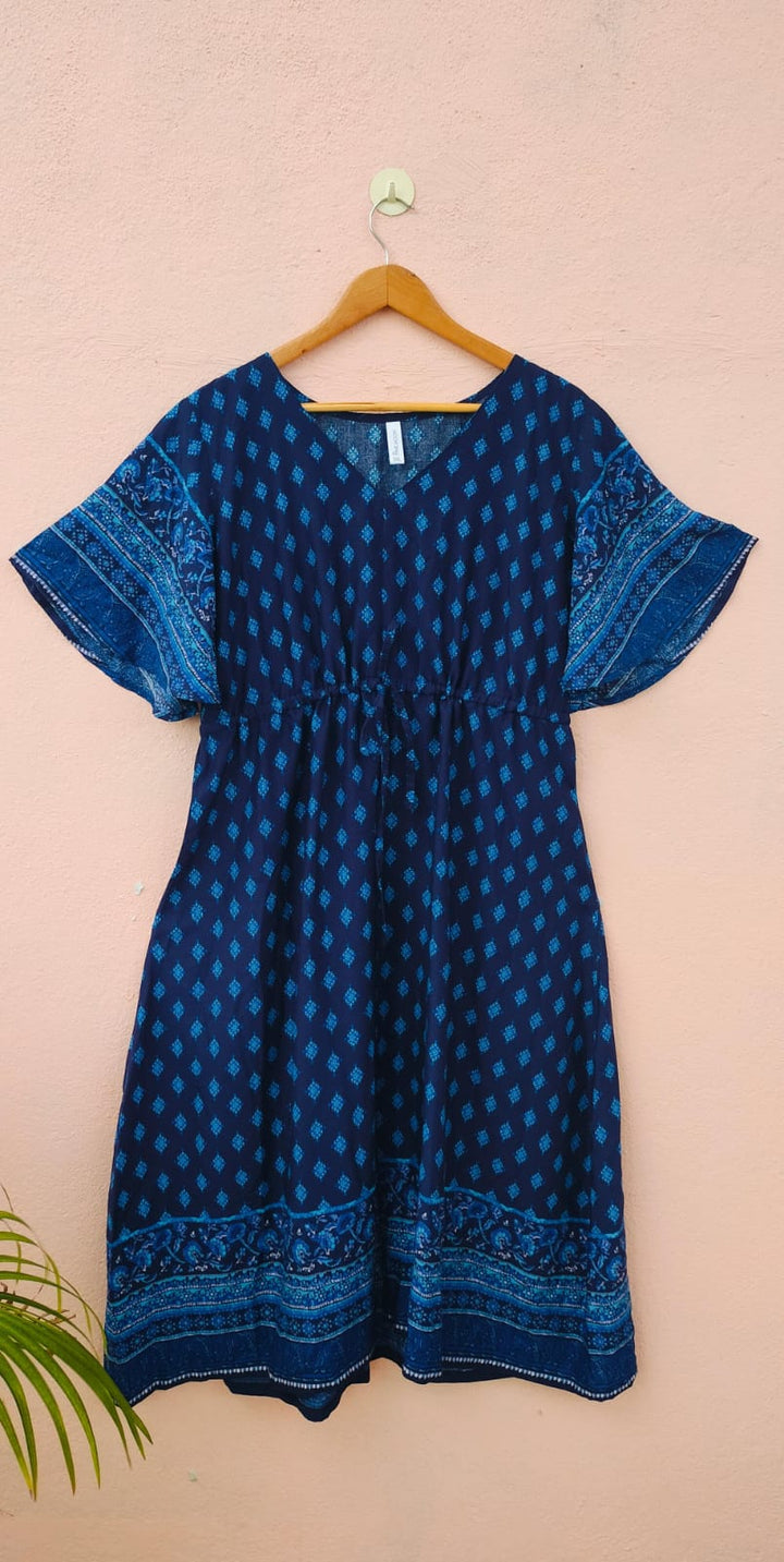 Navy Printed Border Dress