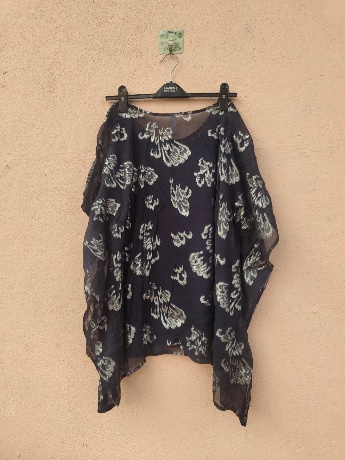 Navy Blue Floral Kaftan Top