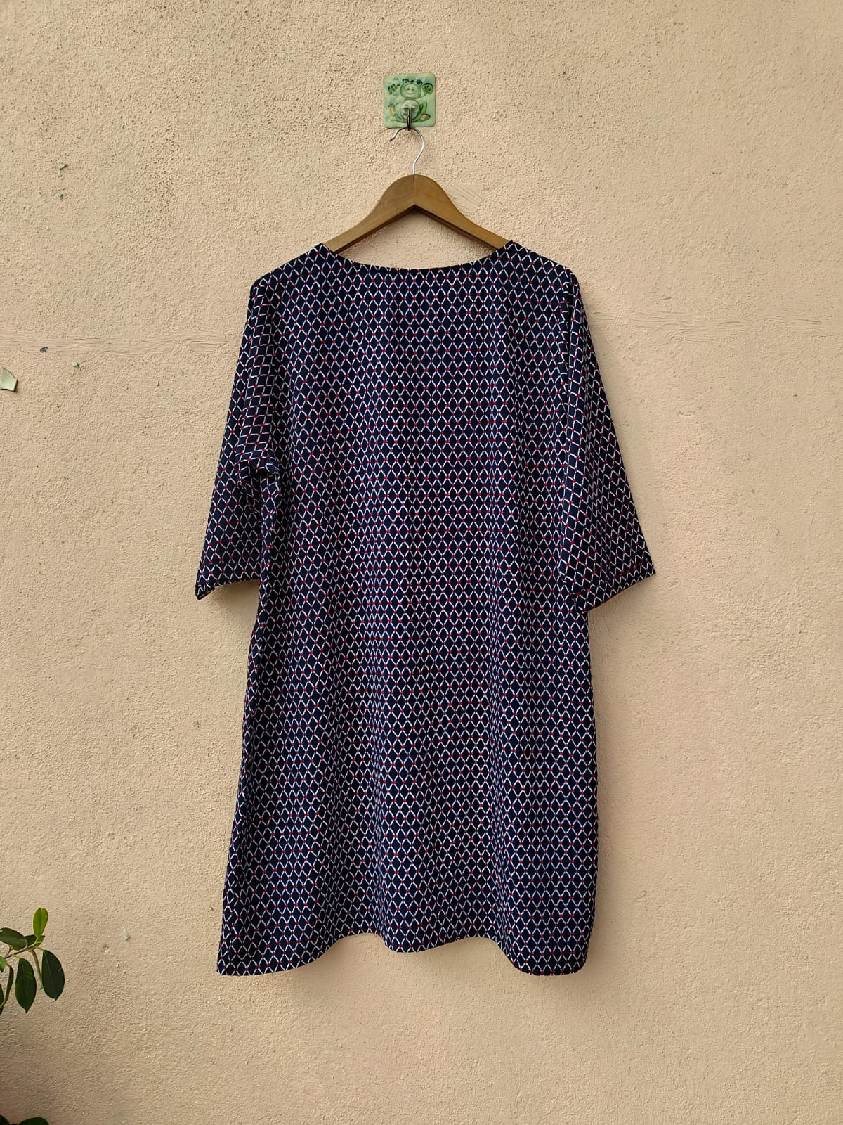 Navy Dot Printed V-Neck Dress