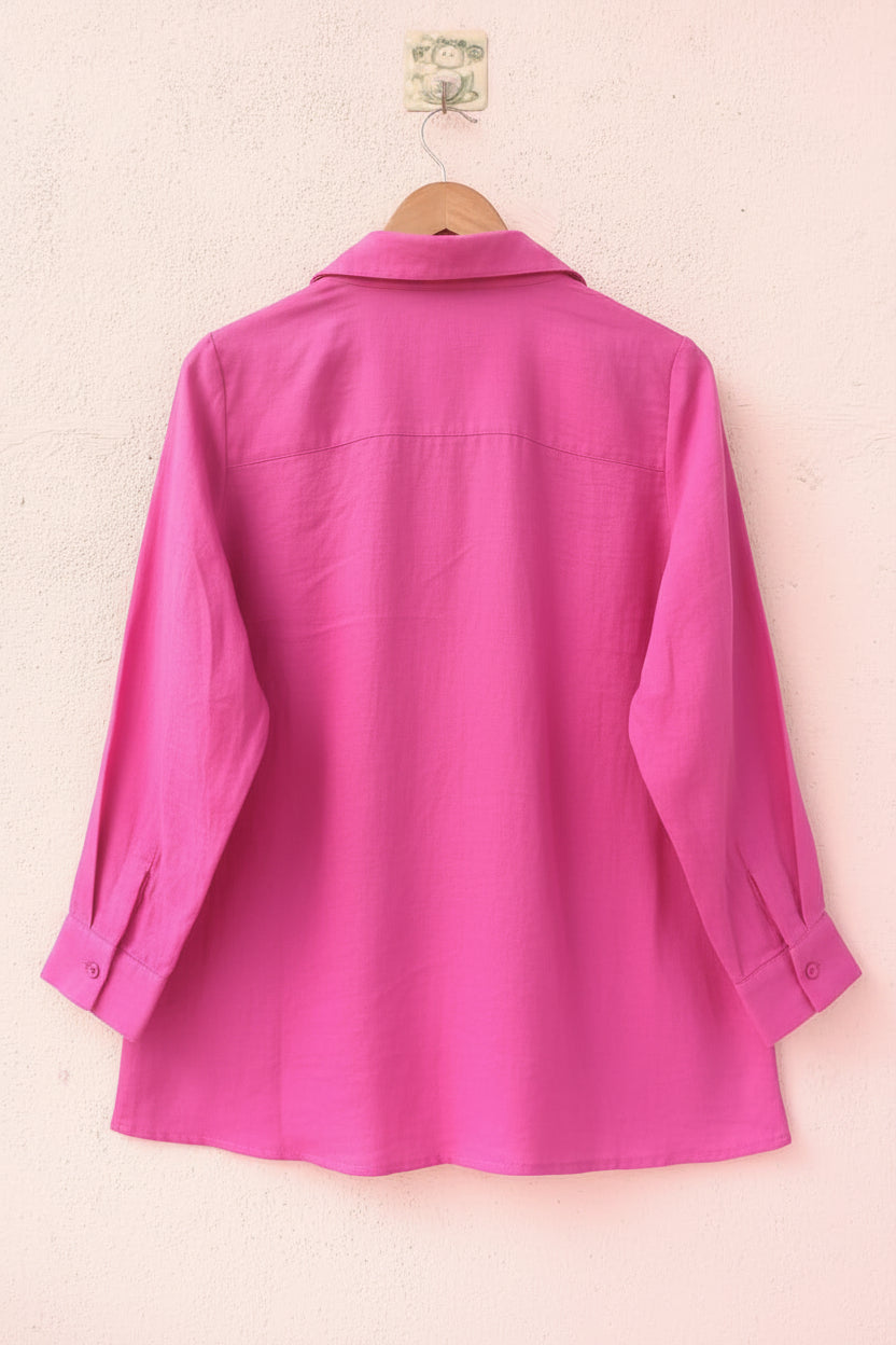 Pink Solid Collared Button-Down Shirt