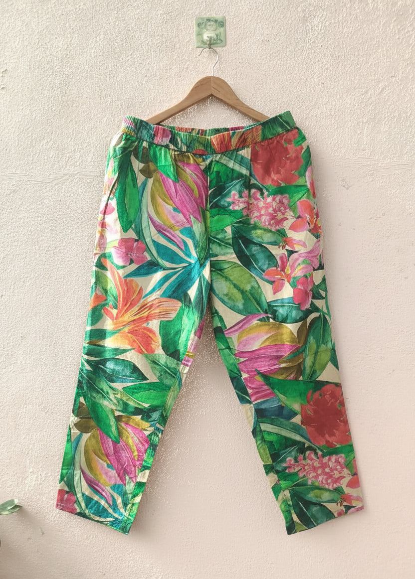 Green Tropical Floral Printed Shirt & Pant Co-ord Set