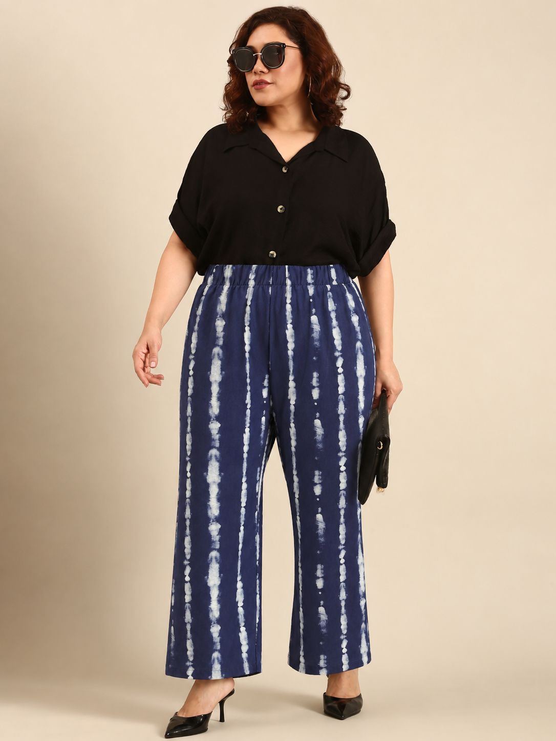 Navy Tie-Dye Wide-Leg Palazzo Pants