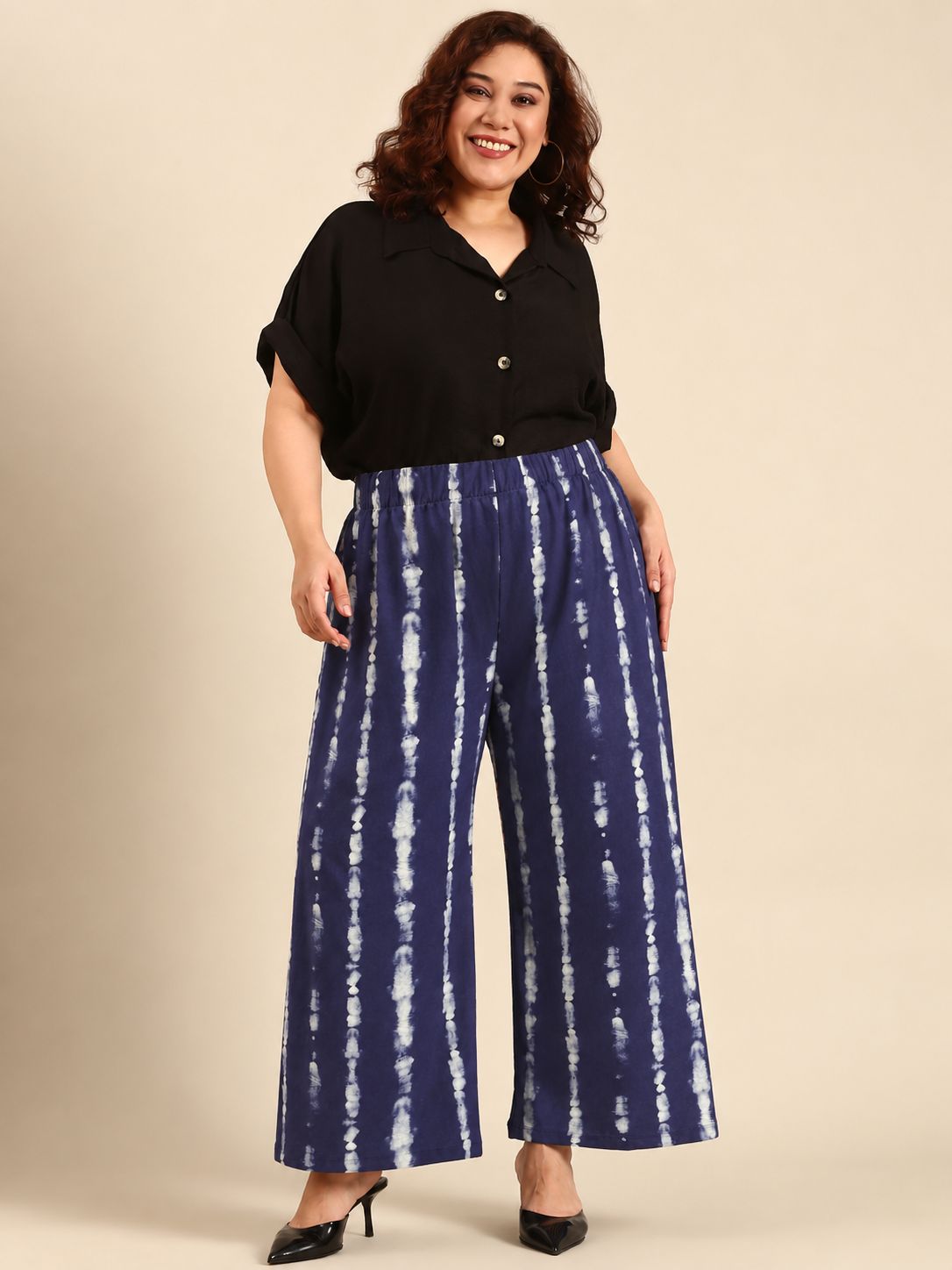 Navy Tie-Dye Wide-Leg Palazzo Pants