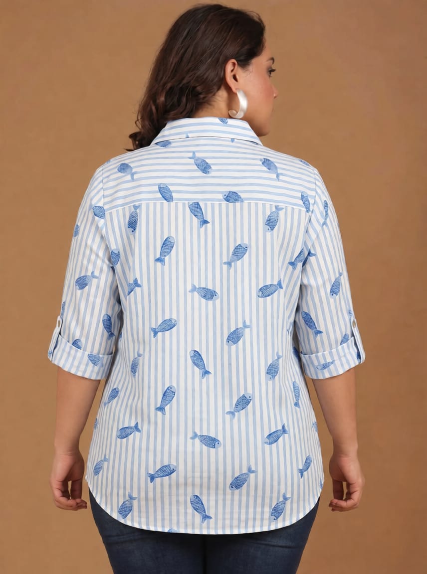 Cotton Blue & White Striped Shirt