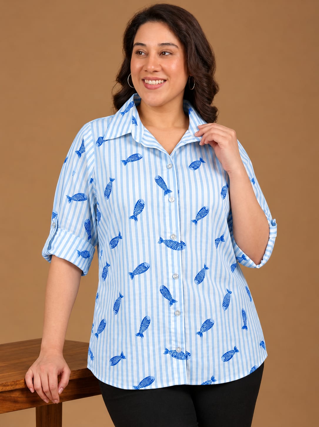 Cotton Blue & White Striped Shirt