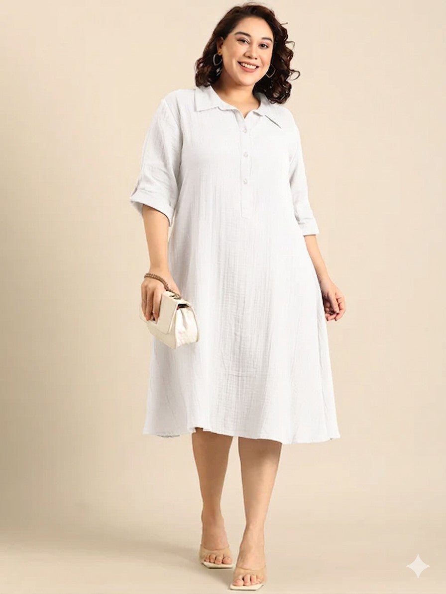 White Cotton A-Line Dress