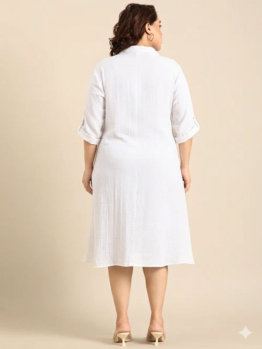 White Cotton A-Line Dress