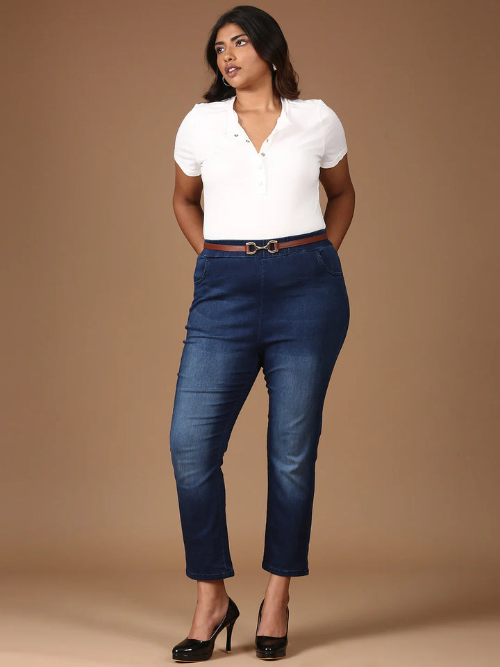 Casual Two-Piece Set – White T-Shirt with Navy Blue Jeans (2 Piece)