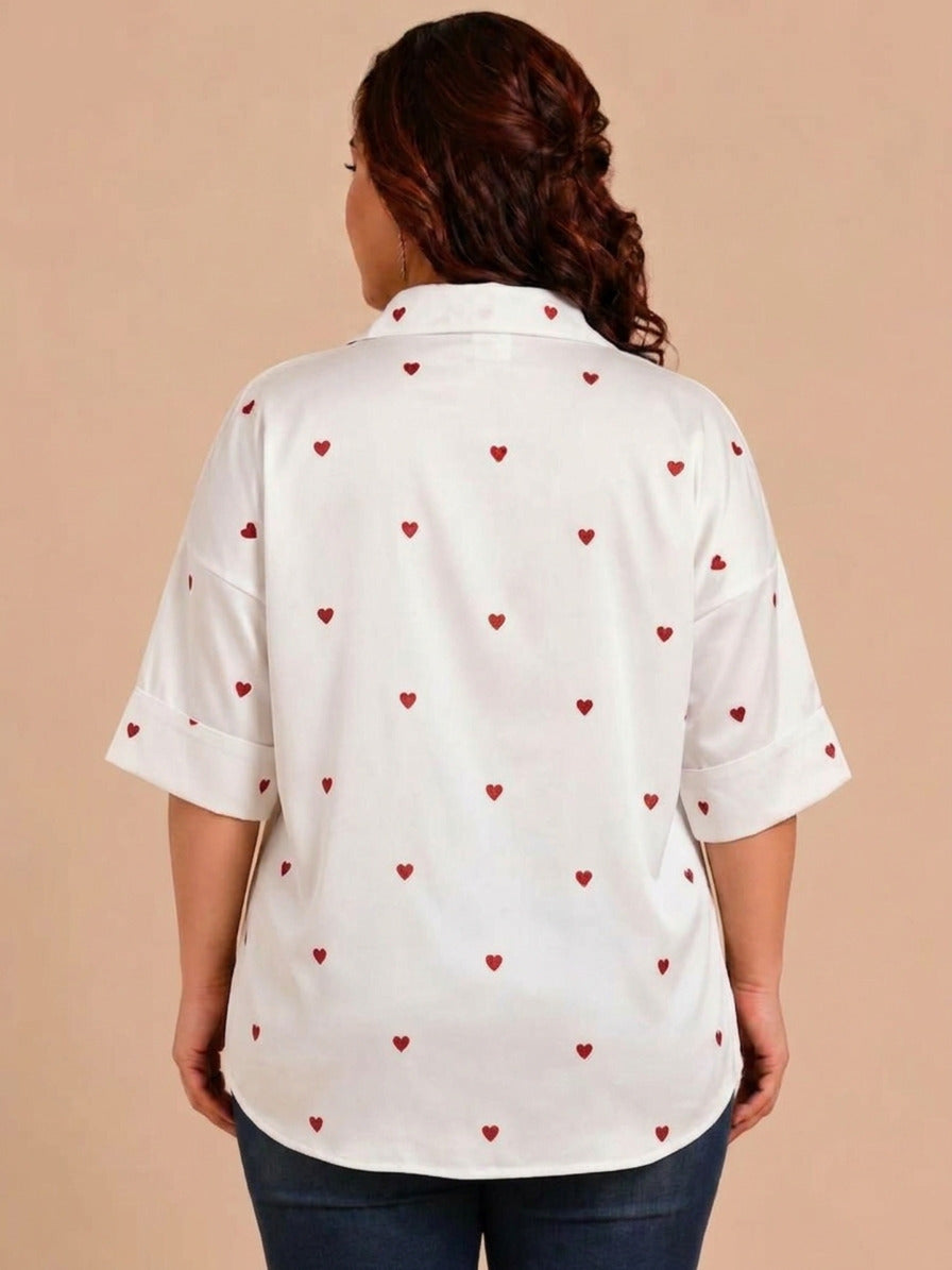 White Heart Embroidery Button-Down Shirt