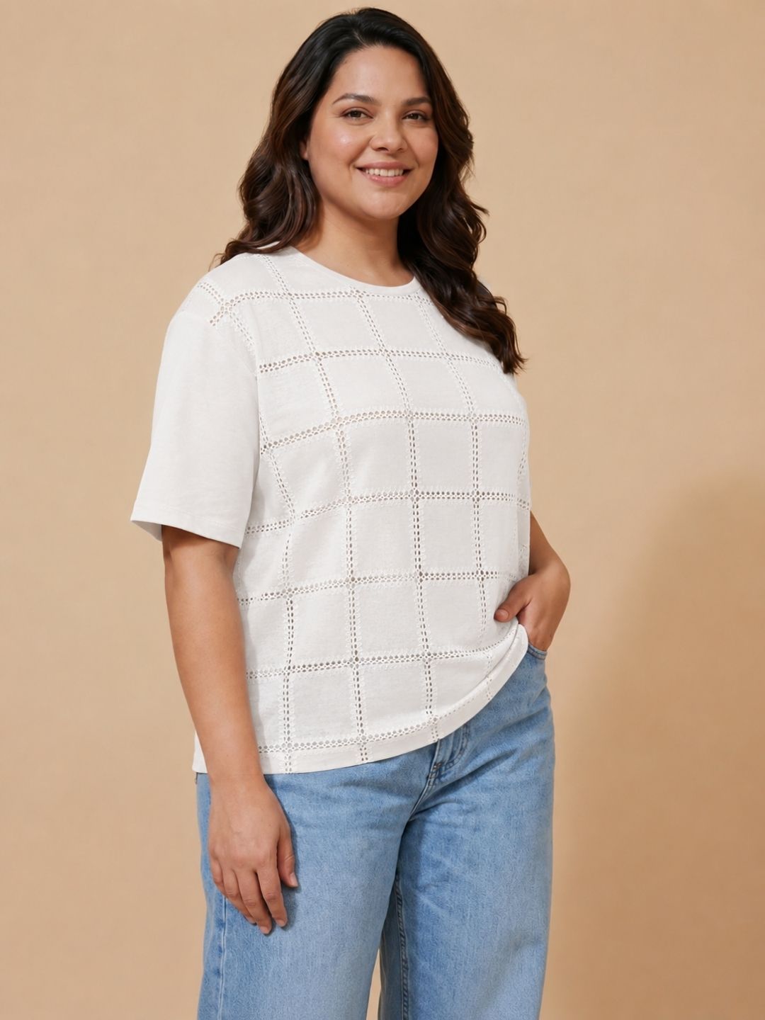 White Oversized Cotton Embroidered Top