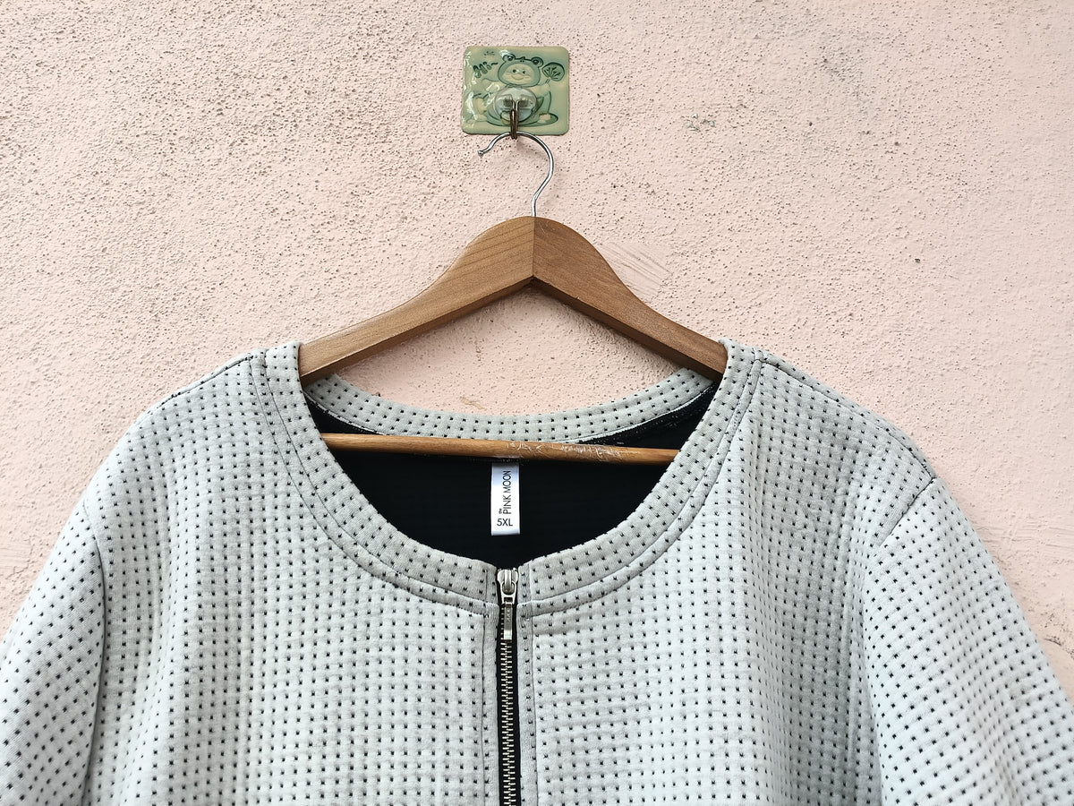 White Round Neck Zip-Front Jacket