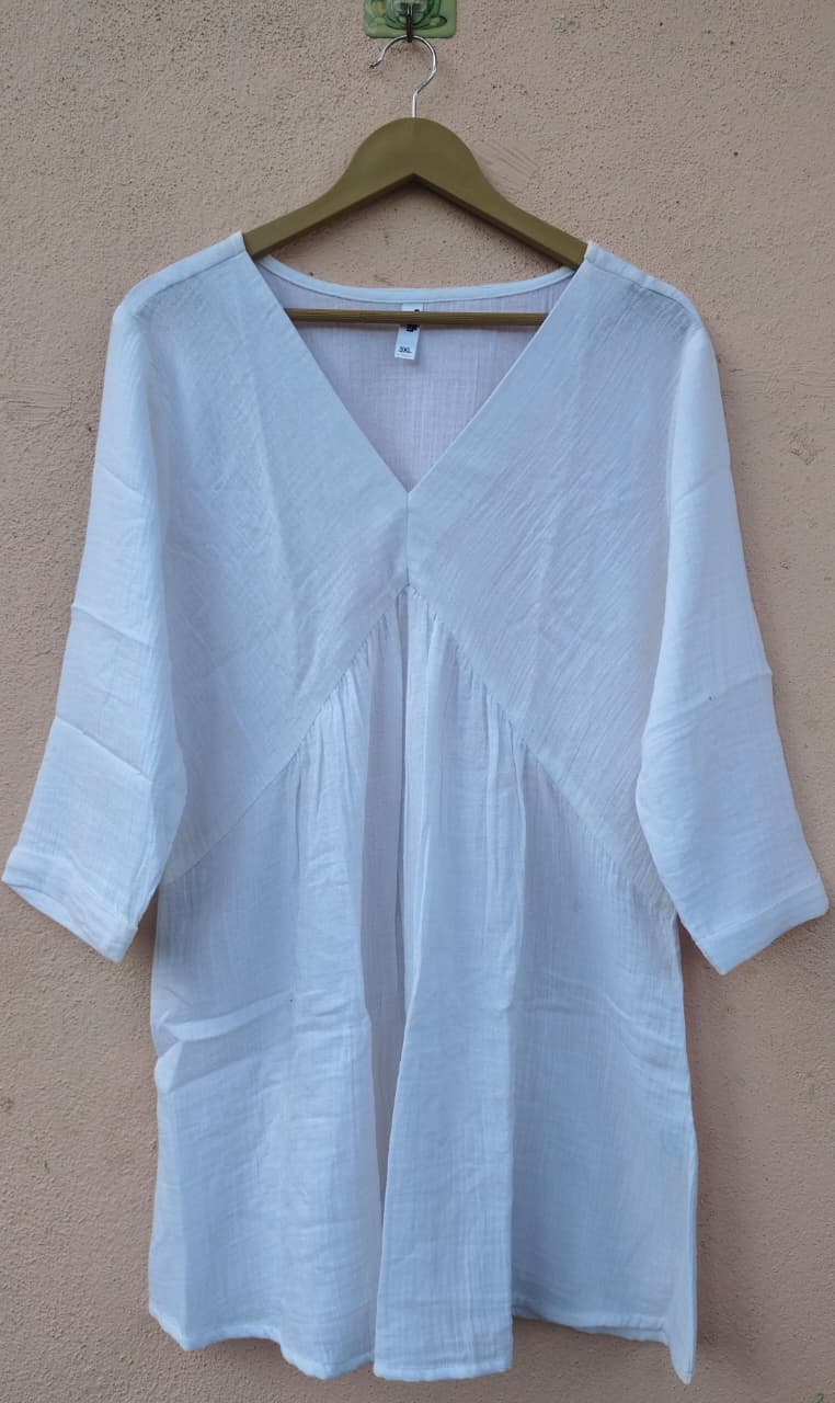White Solid V-Neck Tunic