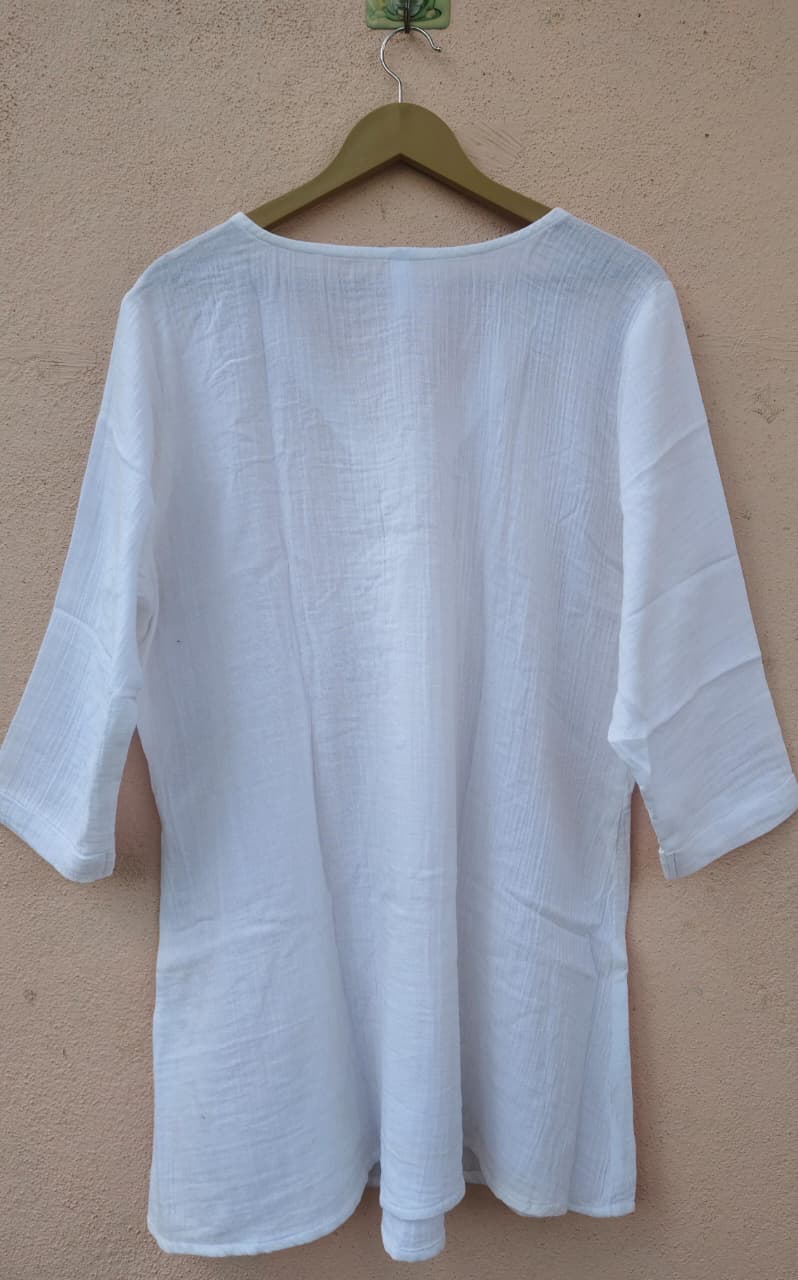 White Solid V-Neck Tunic