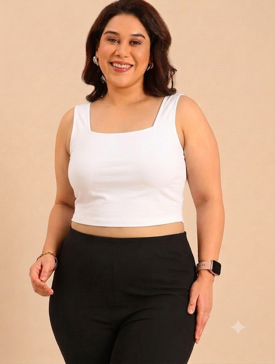 White Square-Neck Sleeveless Crop Tank Top