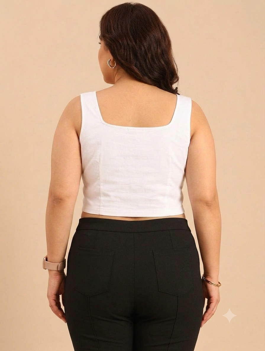 White Square-Neck Sleeveless Crop Tank Top