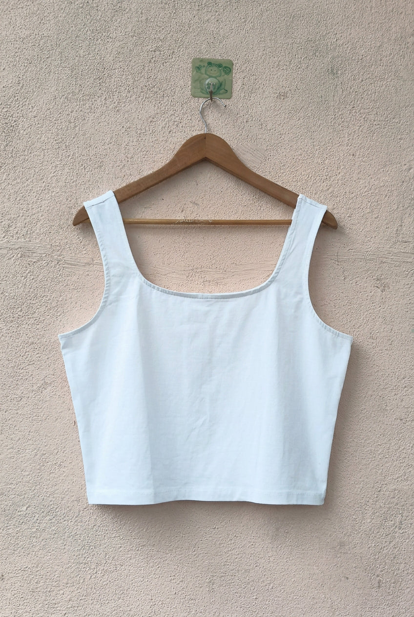 White Square-Neck Sleeveless Crop Tank Top