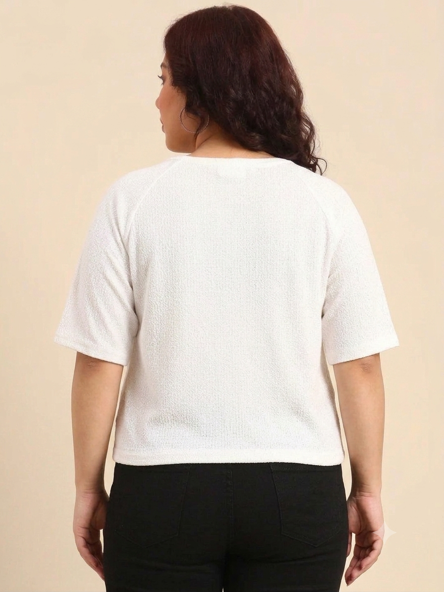 White Textured Knit Top