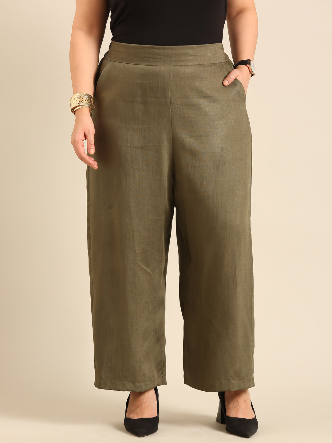 Wide-Leg Olive Palazzo