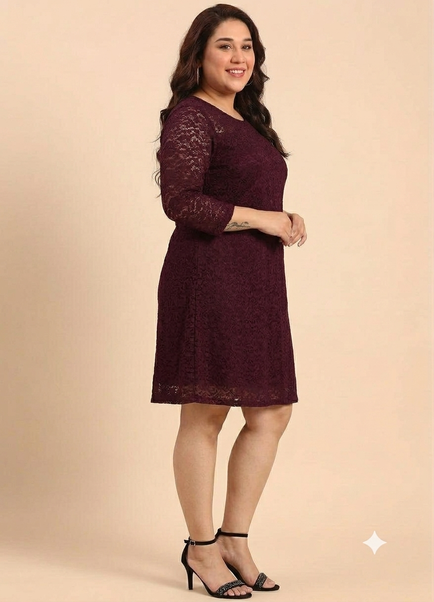 Wine Lace A-Line Dress