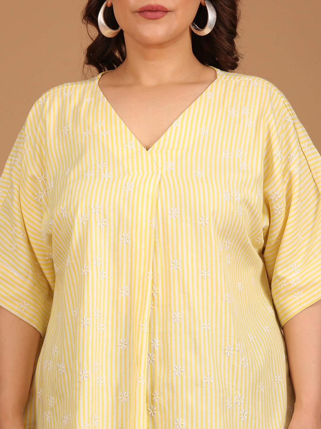 Yellow Embroidered Front Pleat Top