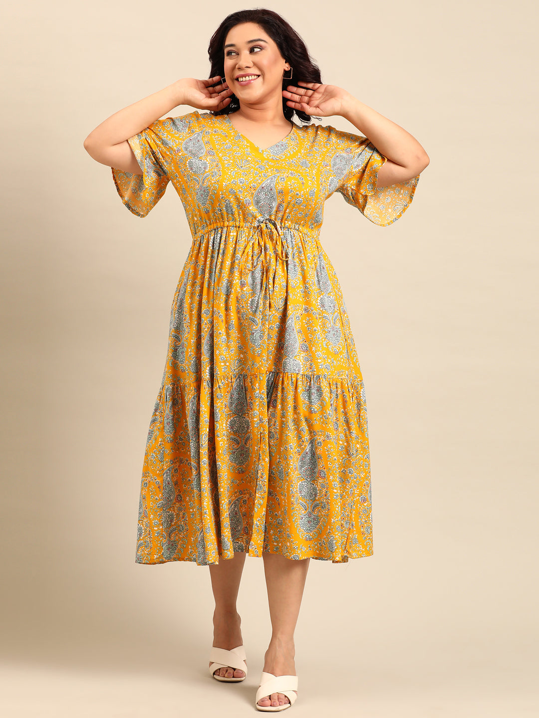 Yellow Paisley Printed Dress