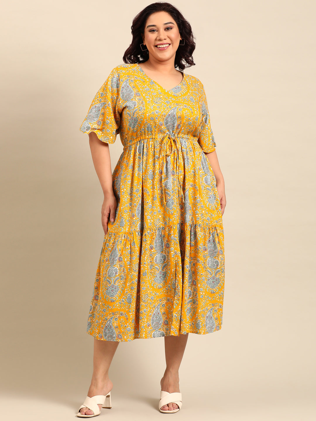 Yellow Paisley Printed Dress