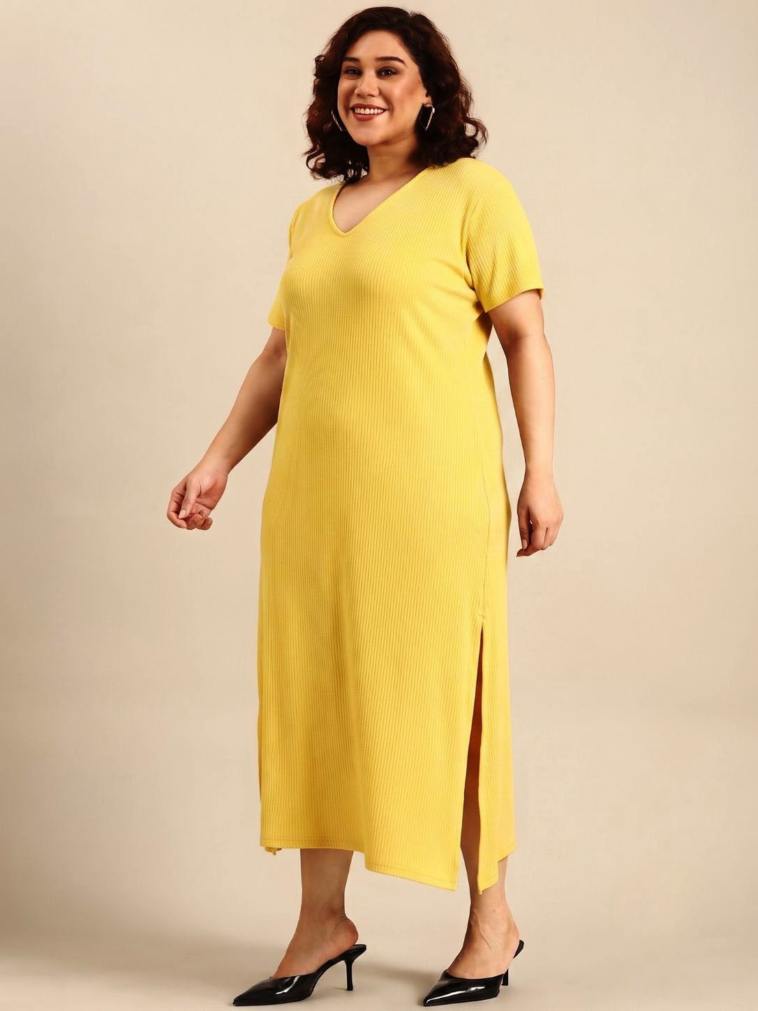 Yellow Rib Cotton A-Line Dress