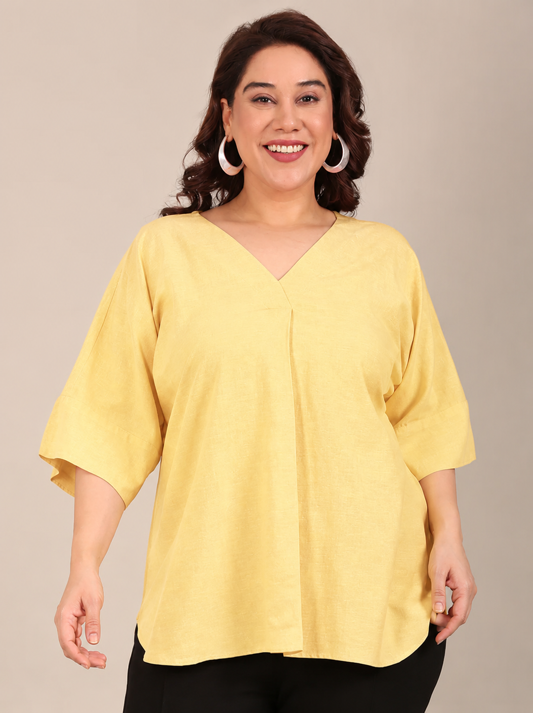 Yellow V-Neck Drop Shoulder Top