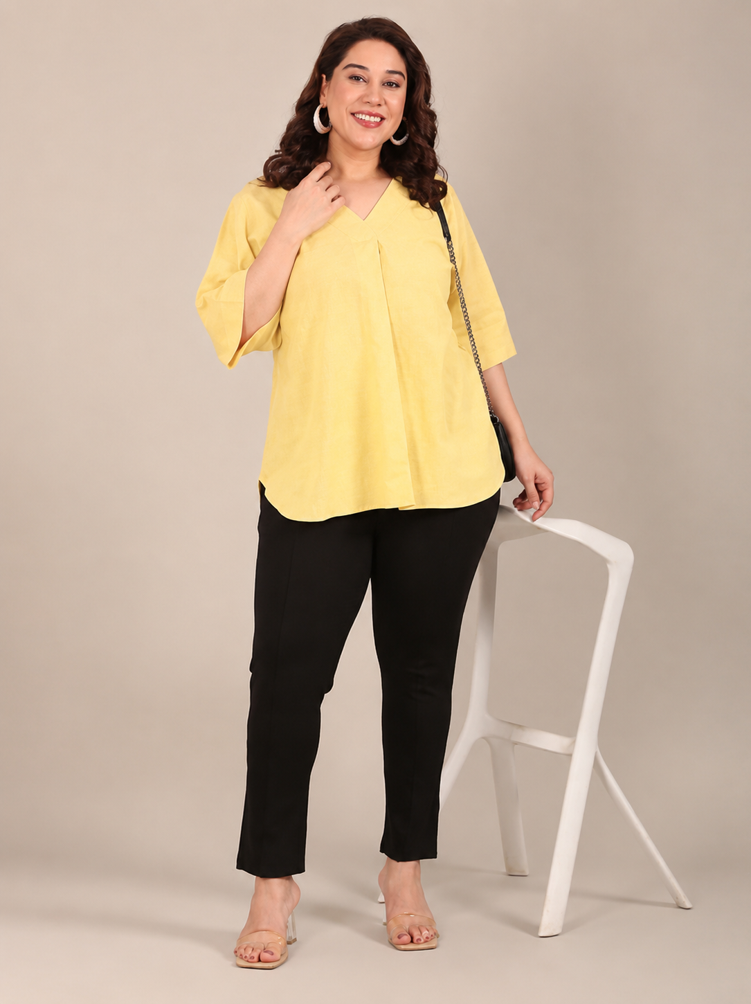 Yellow V-Neck Drop Shoulder Top