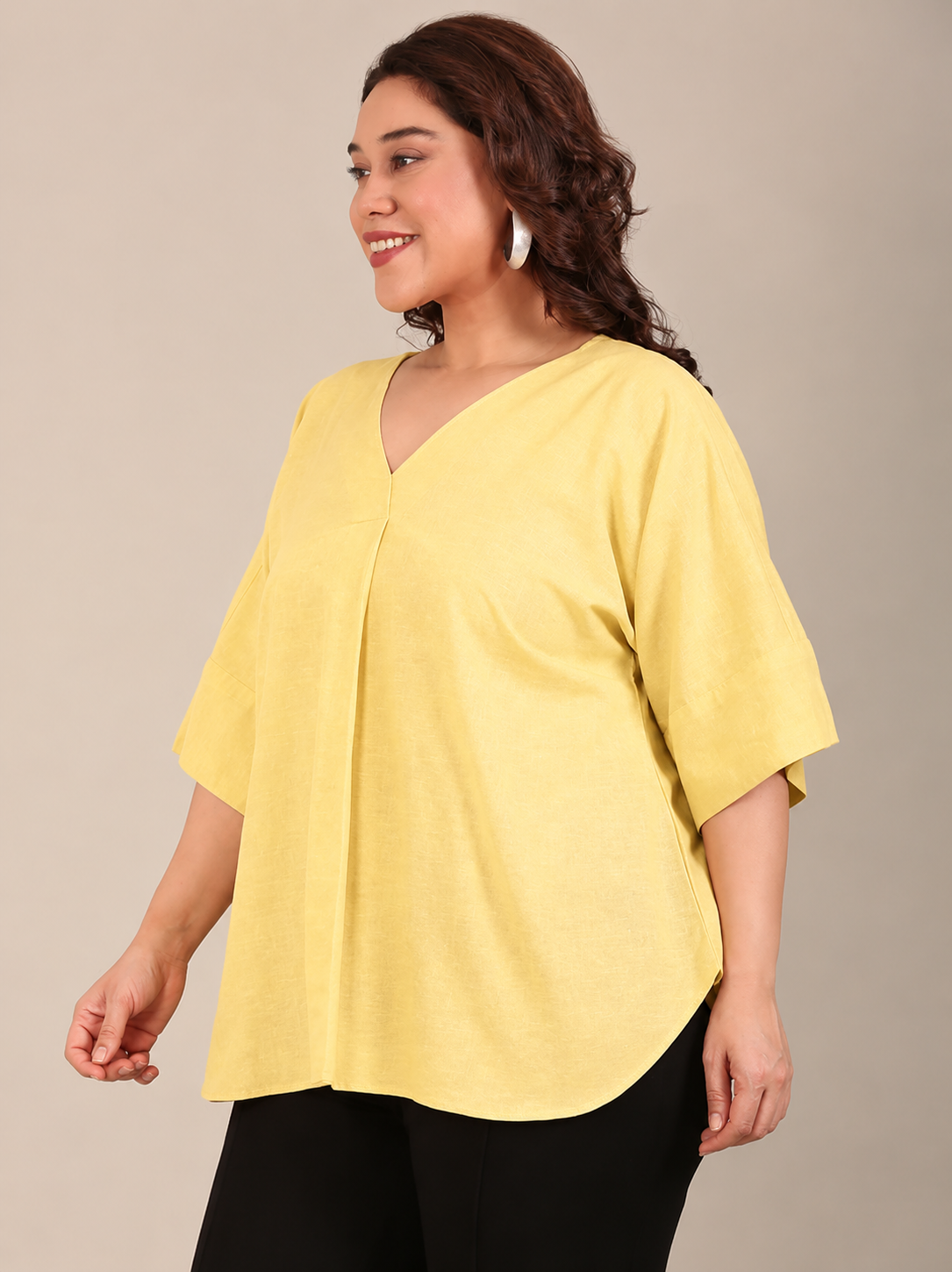 Yellow V-Neck Drop Shoulder Top
