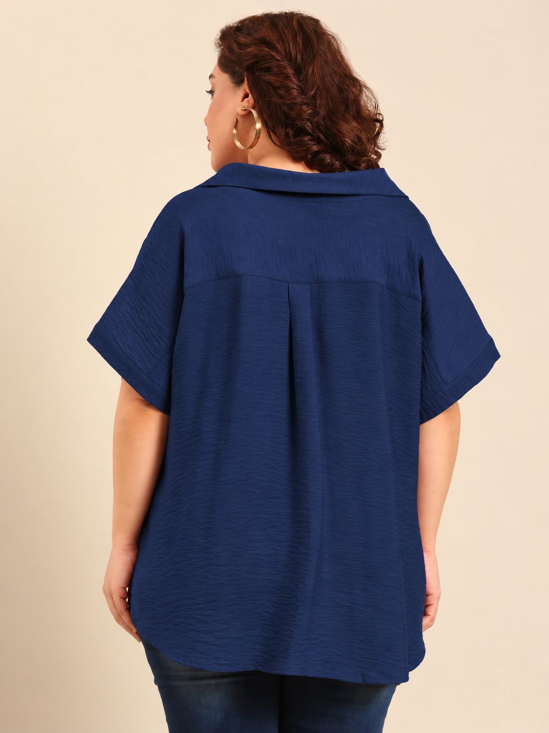 Cyan Navy Drop-Shoulder Collar Top