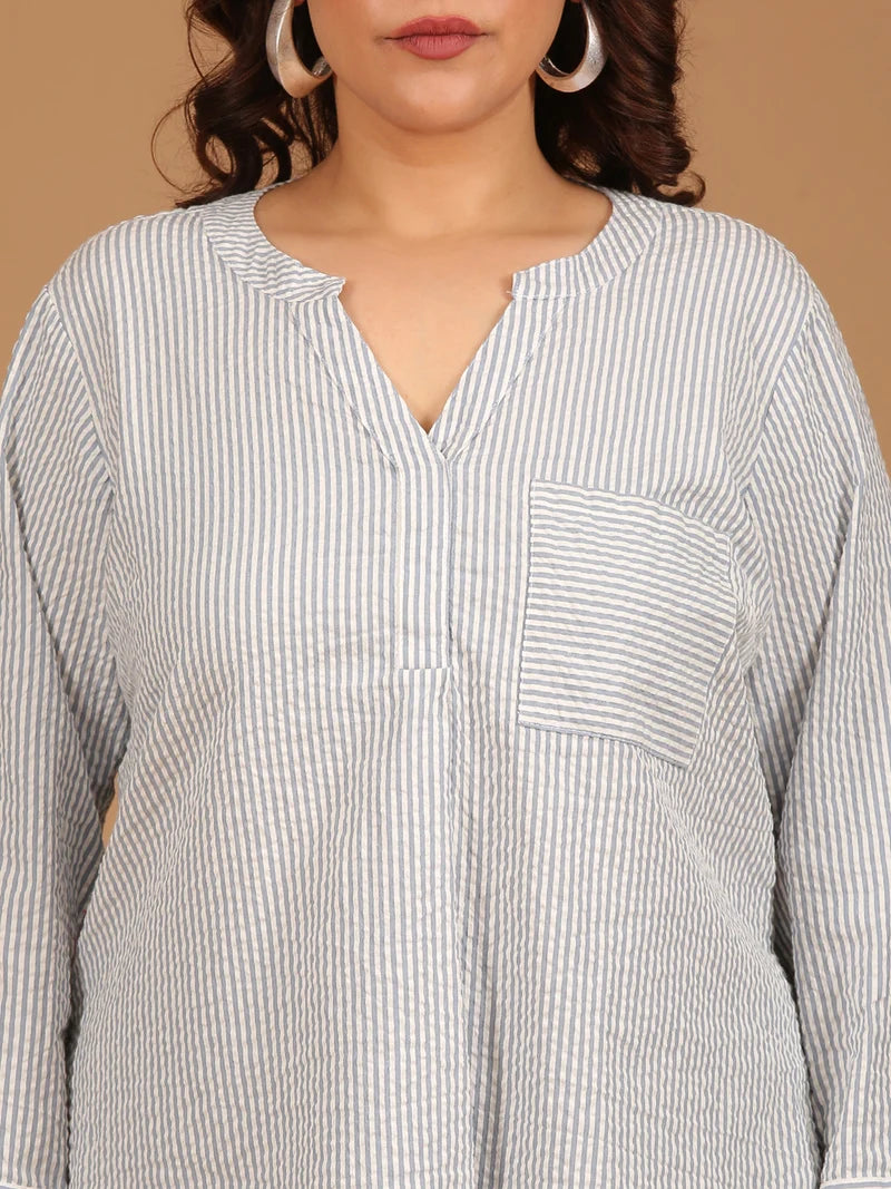 Cotton Blue-White Striped Top
