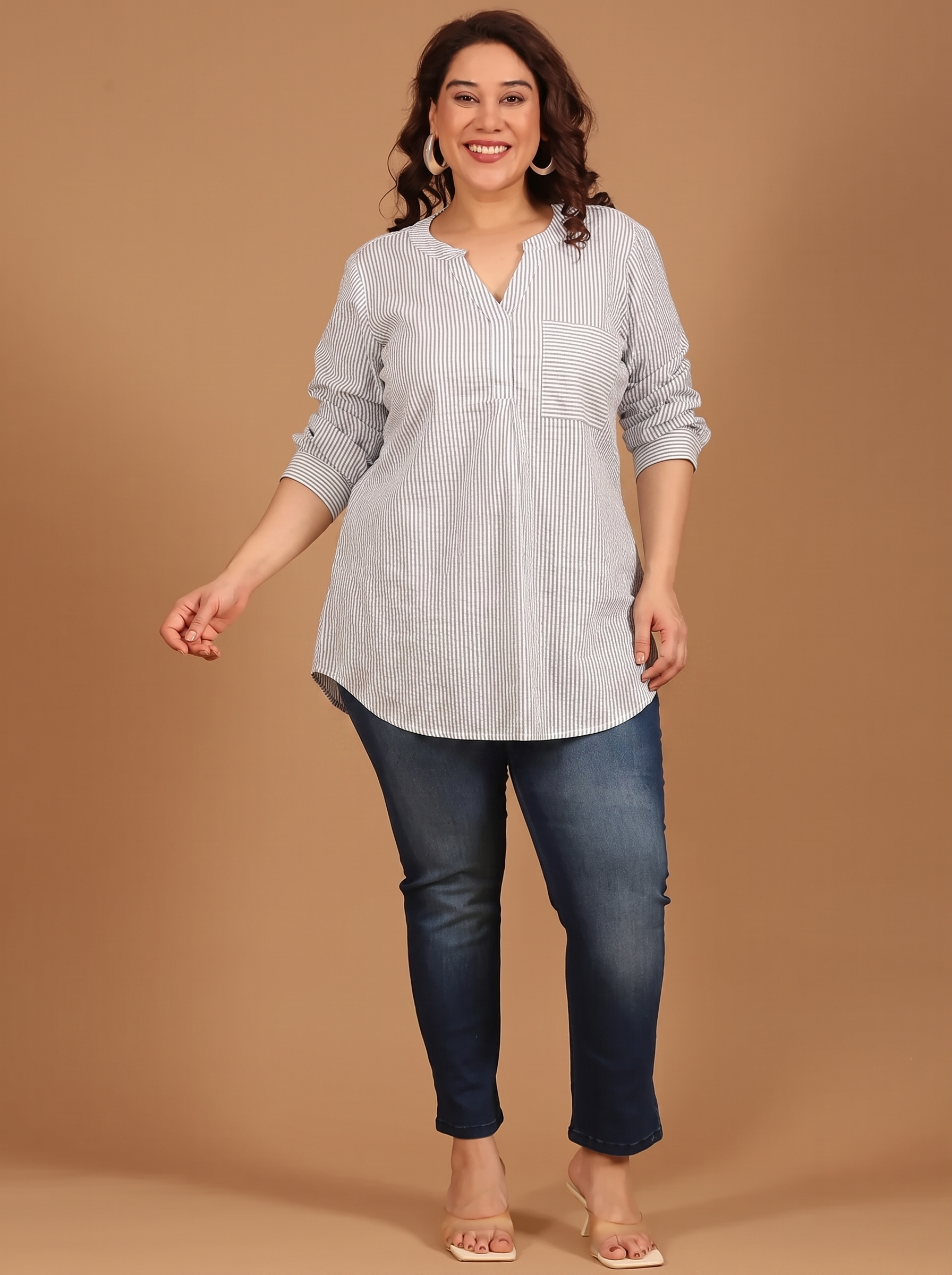 Cotton Blue-White Striped Top
