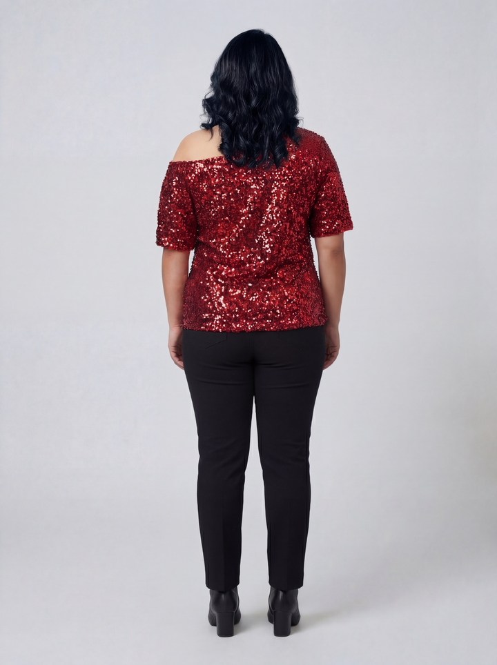 Red Sequin Off-Shoulder Top