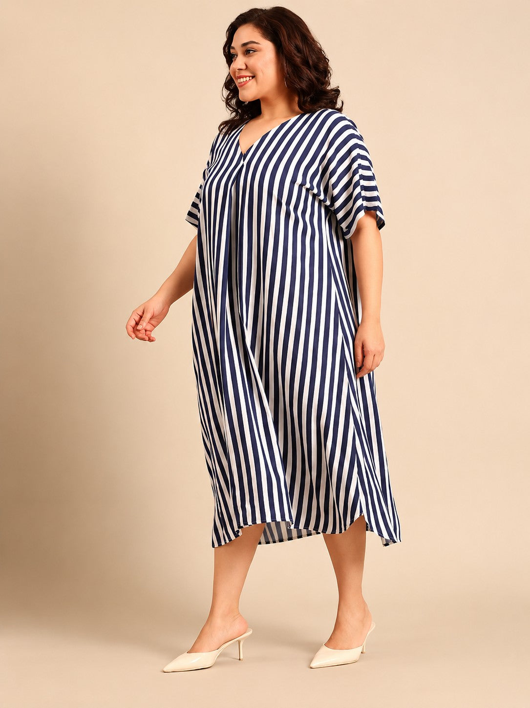 Navy White Striped A-Line Dress