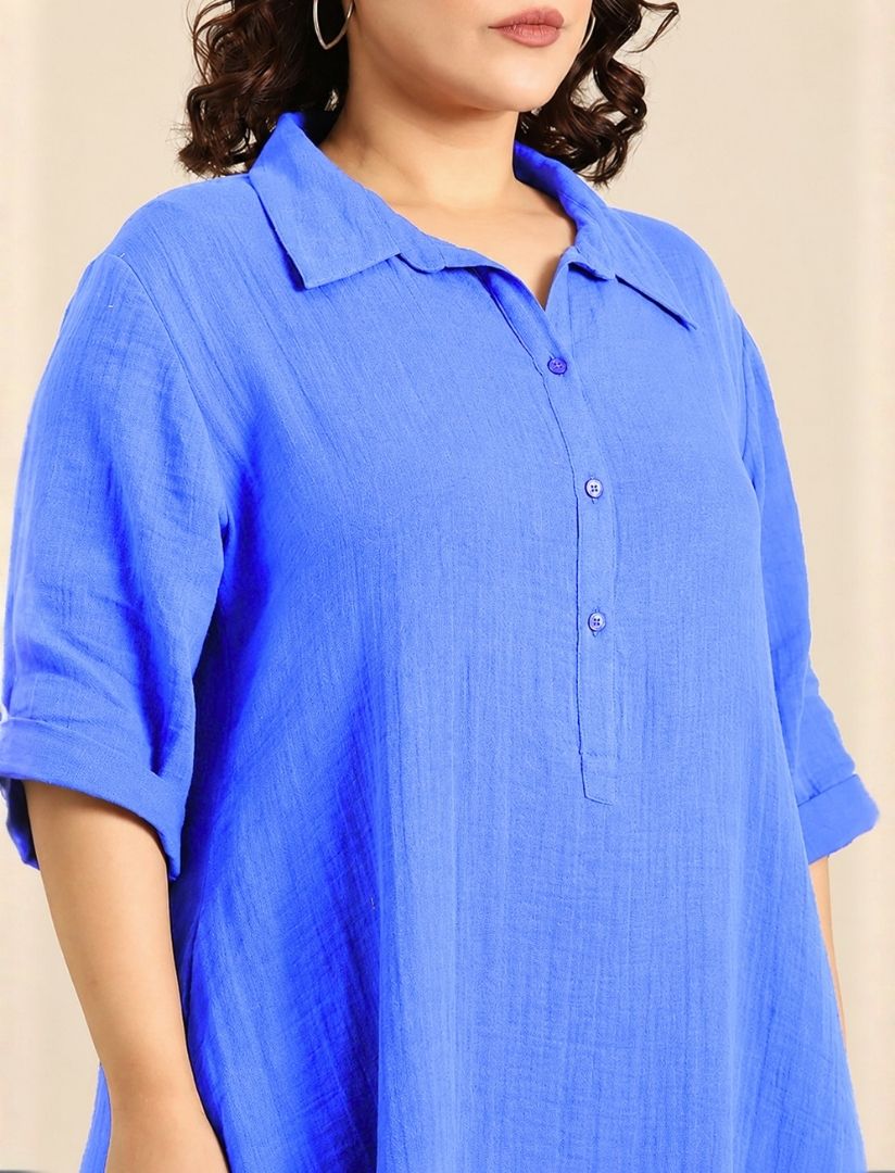 Blue A-Line Shirt Dress