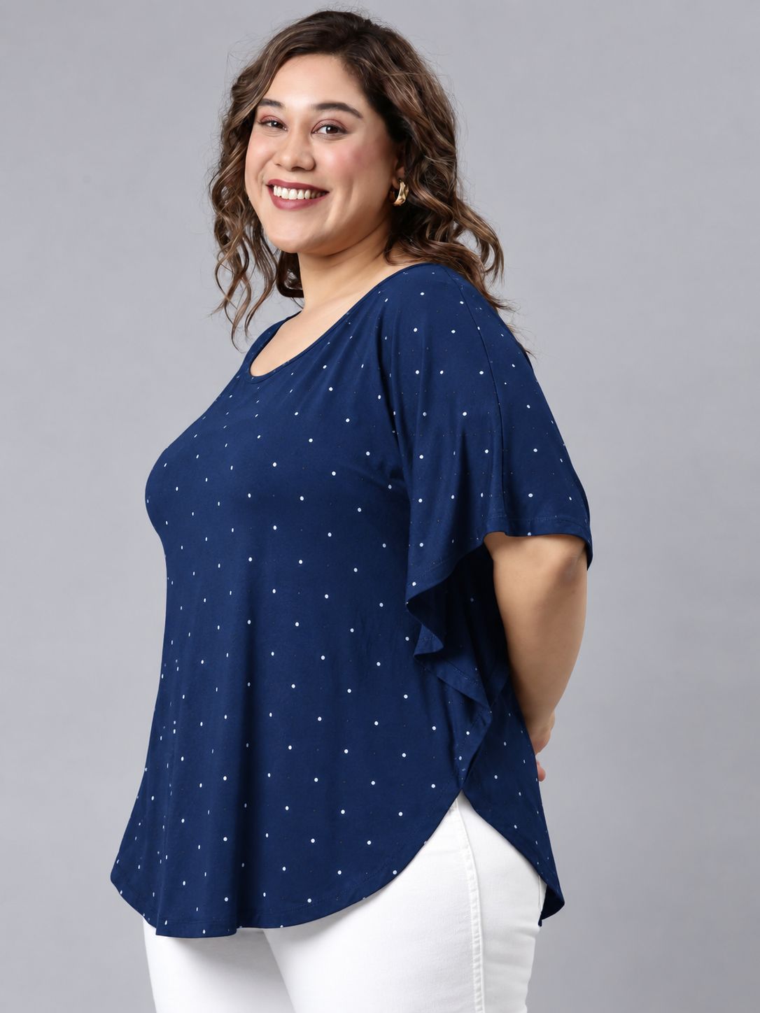 Navy Polka Dot Kaftan Top