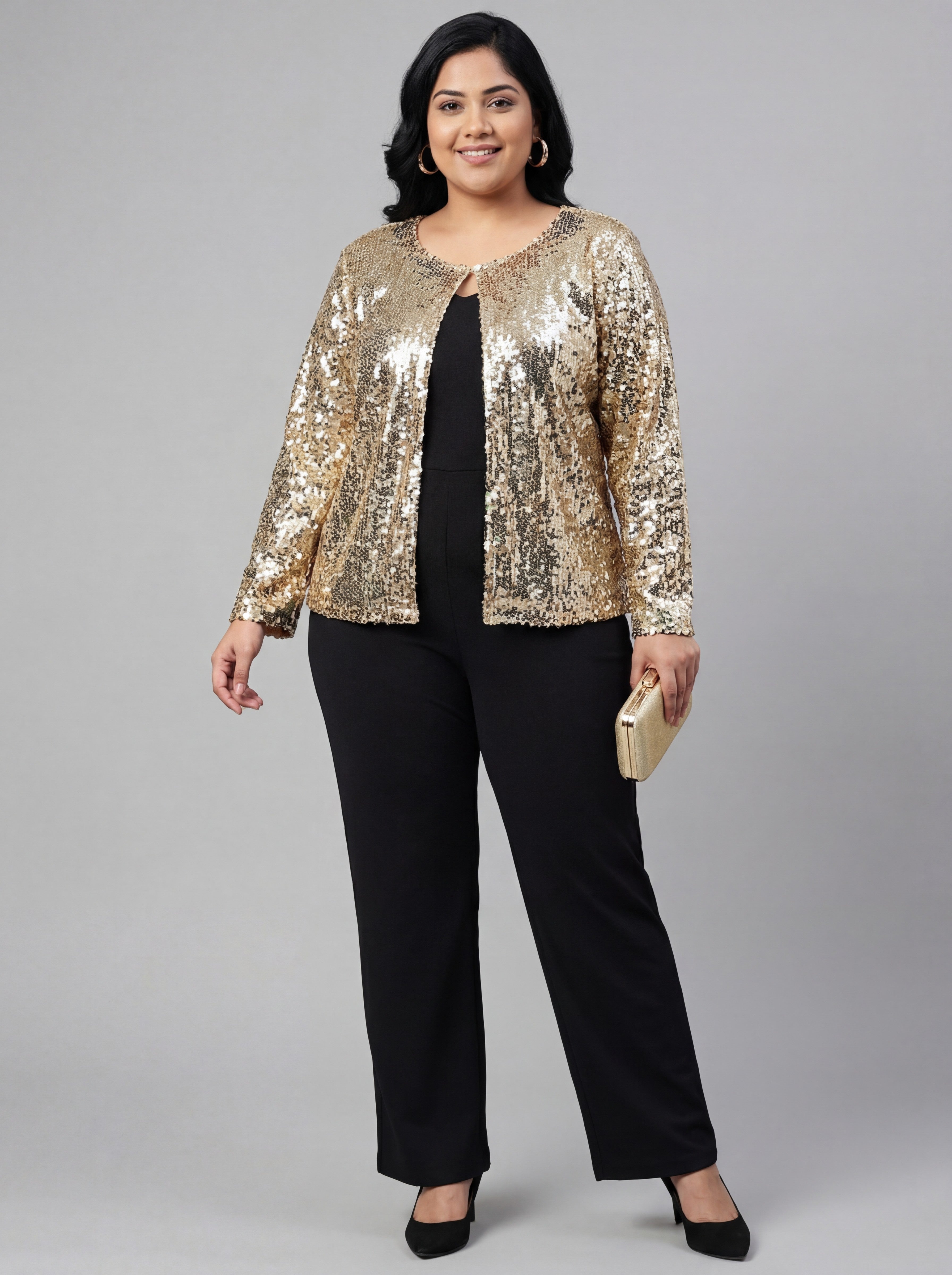 Gold Sequin Jacket with Button