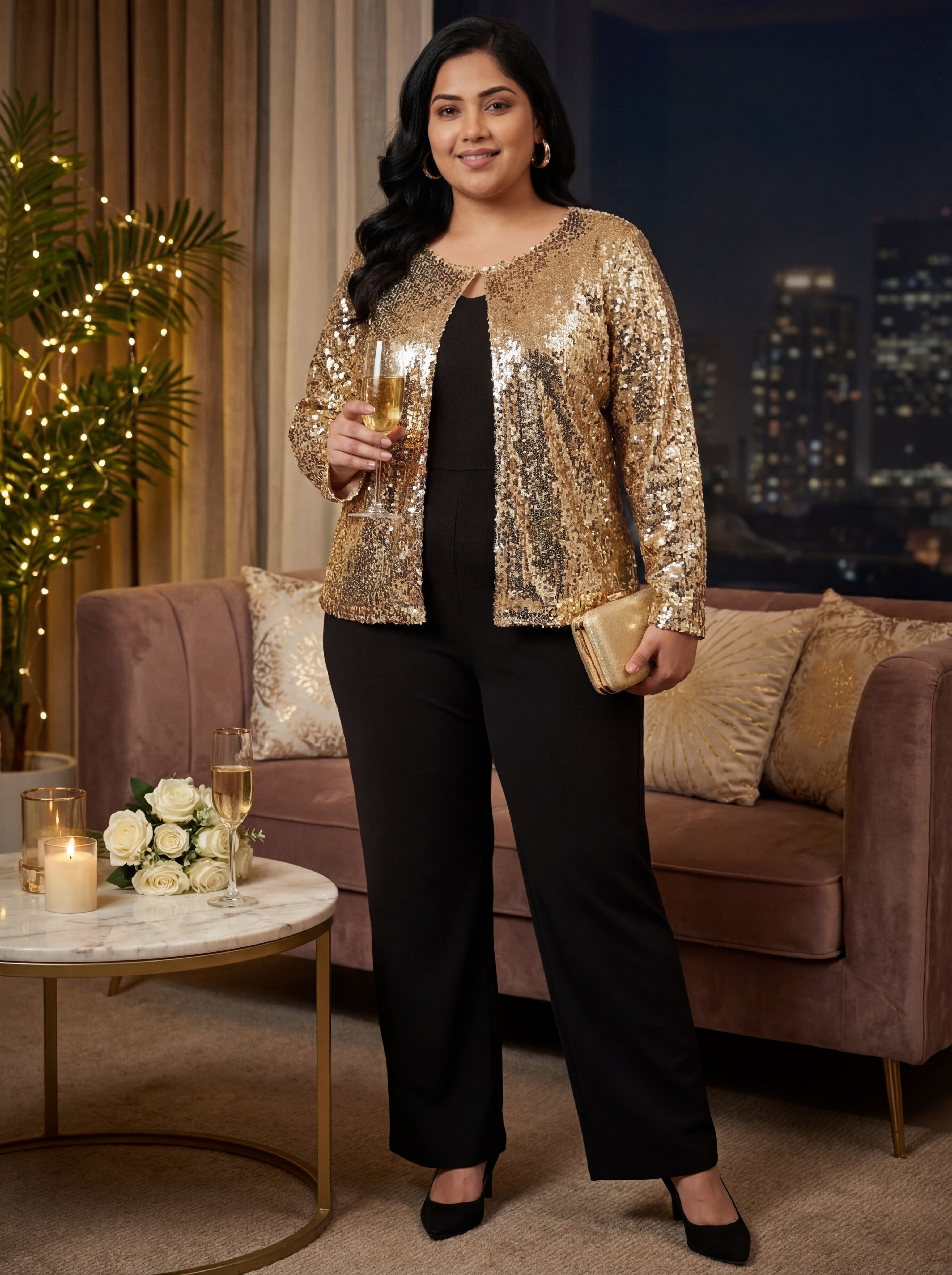 Gold Sequin Jacket with Button