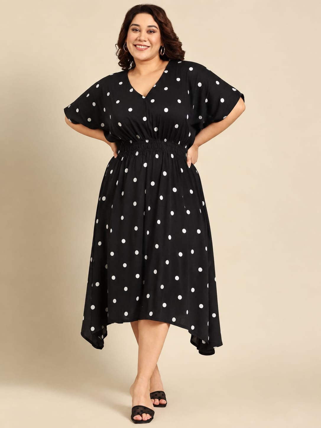 Black-White Polka Smocking Dress
