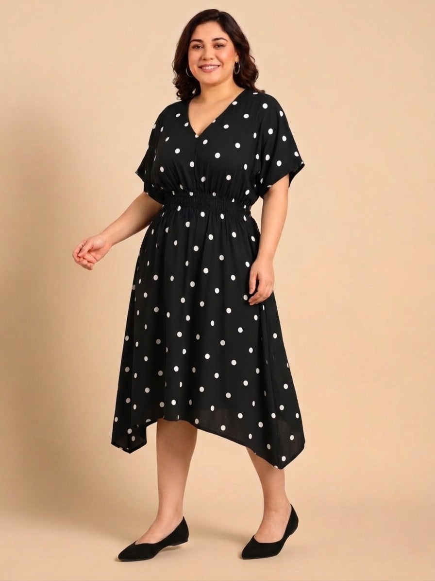 Black-White Polka Smocking Dress