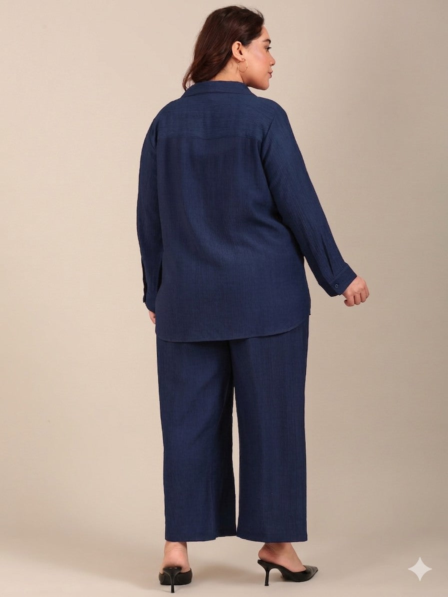 Navy Crepe Button-Down Shirt