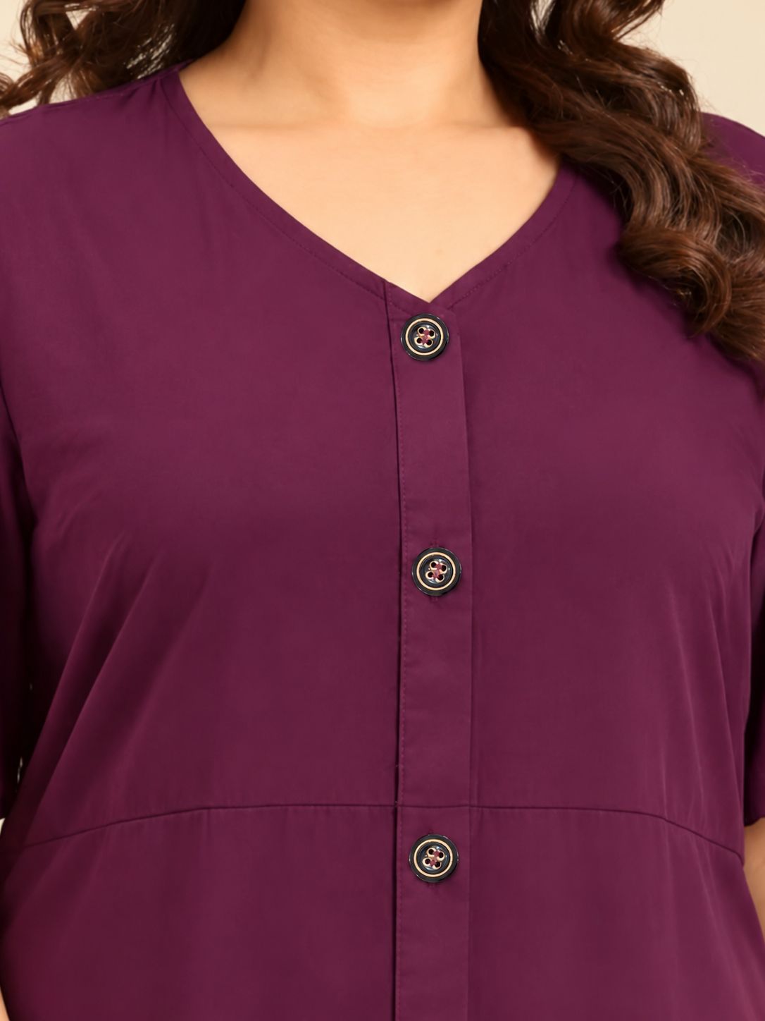 Maroon A-Line Button Down Dress