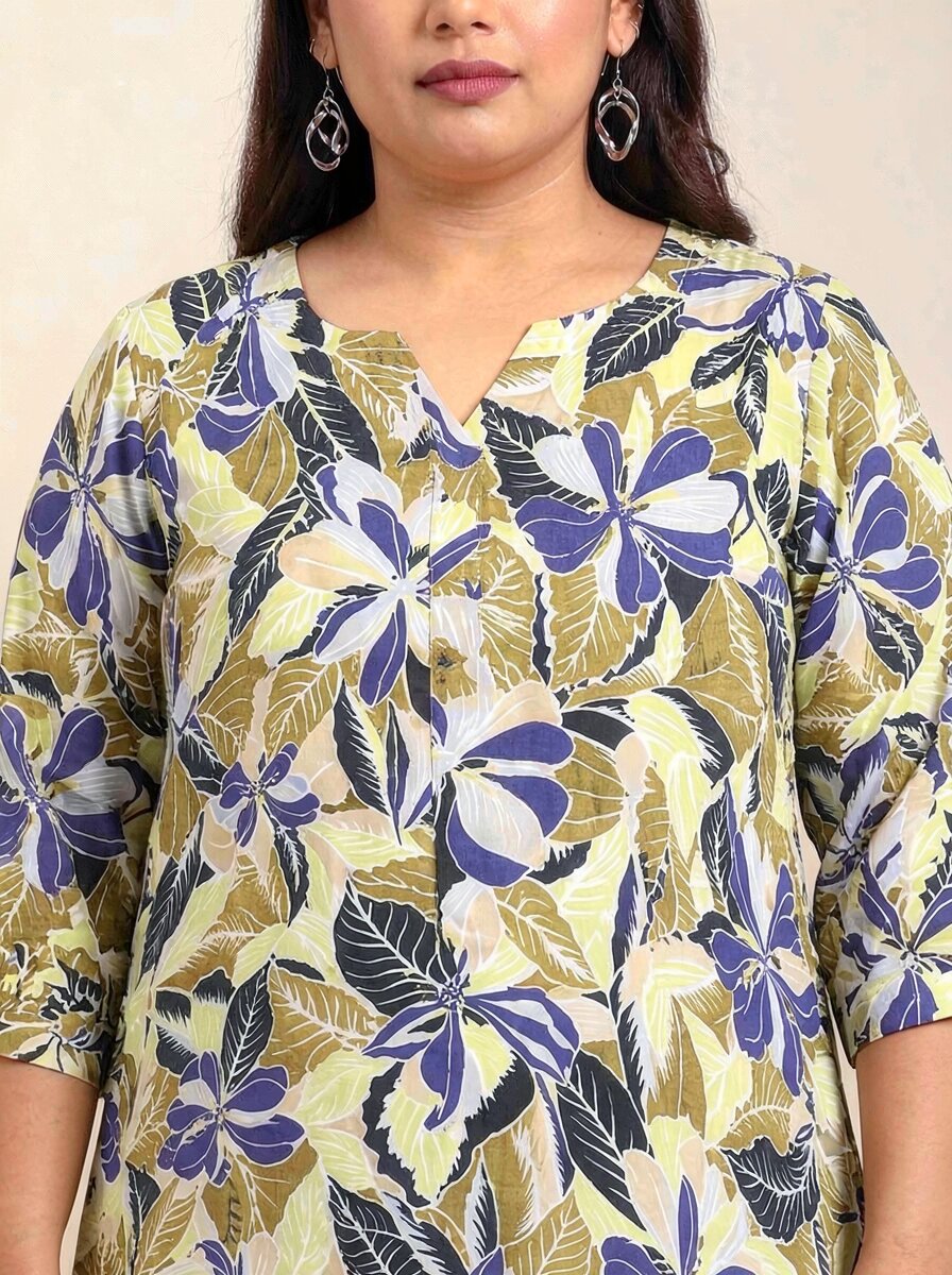 Blue and Olive Floral Fishcut Tunic