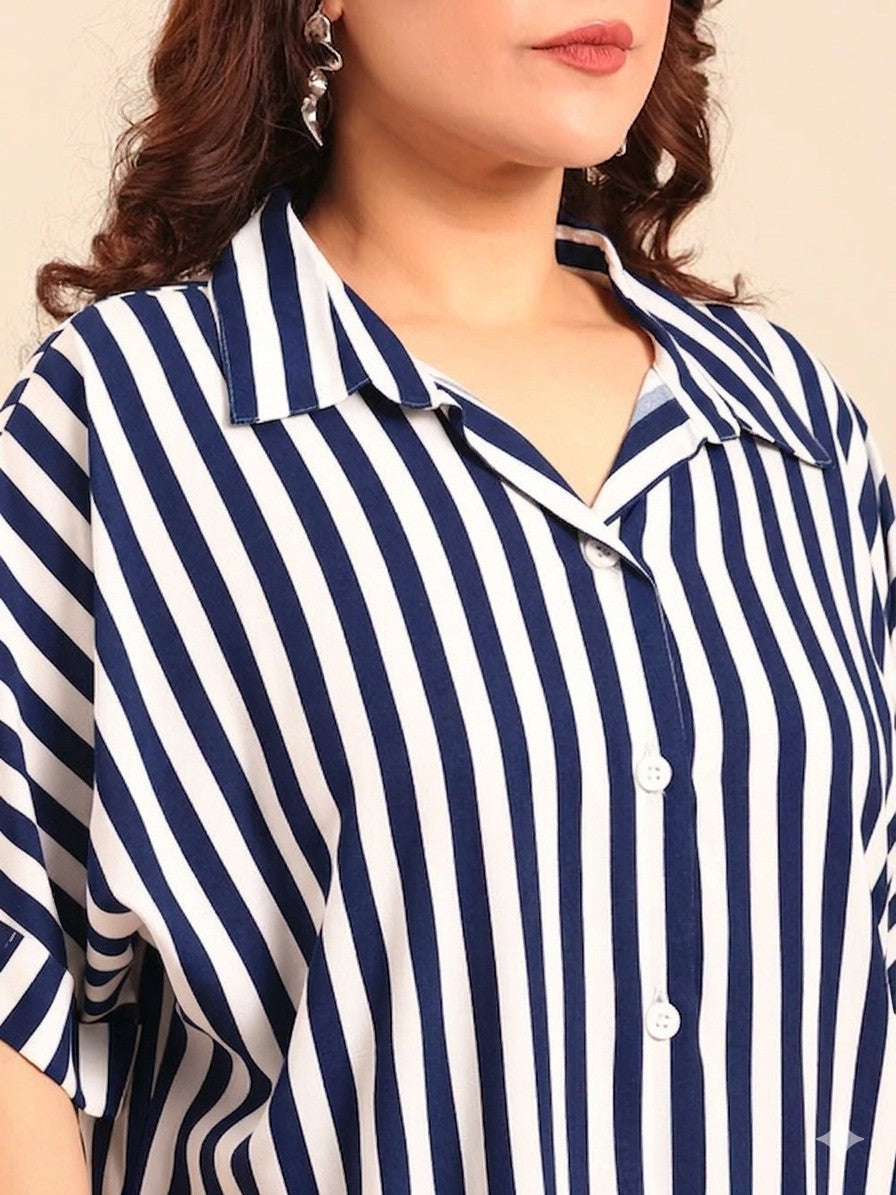 Navy Striped Drop Shoulder Shirt