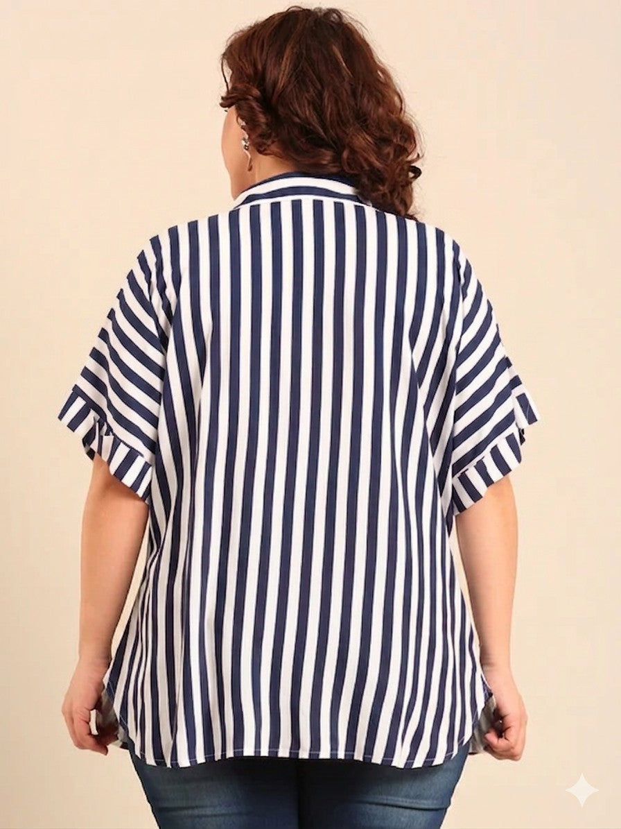 Navy Striped Drop Shoulder Shirt