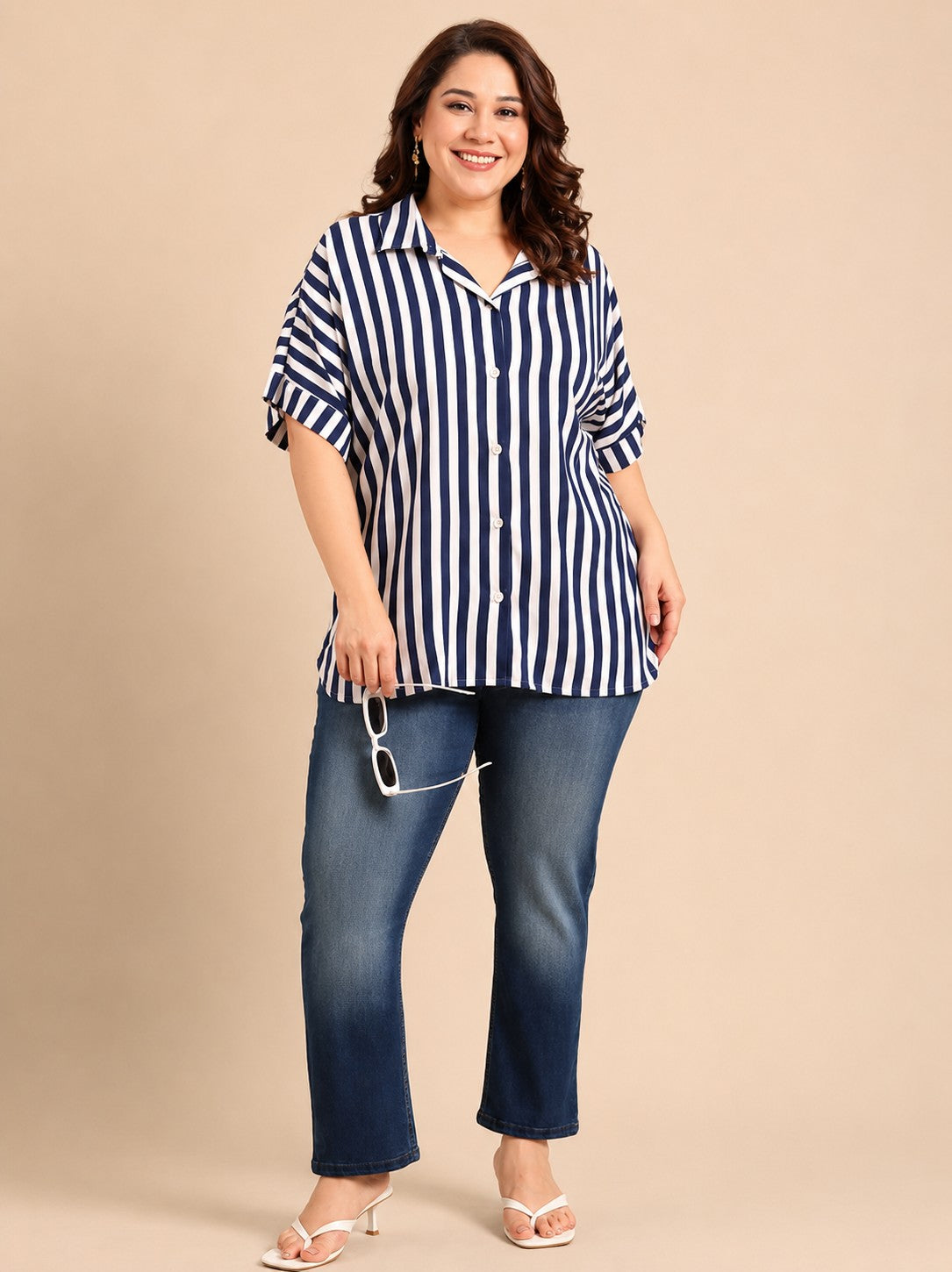 Navy Striped Drop Shoulder Shirt