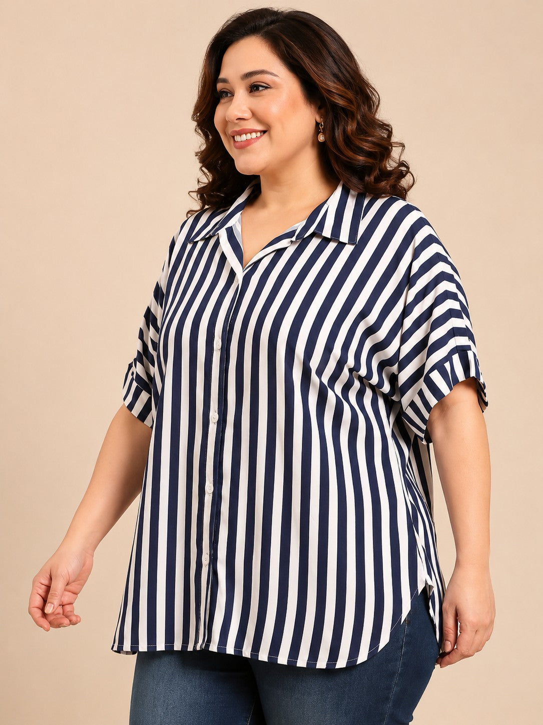 Navy Striped Drop Shoulder Shirt