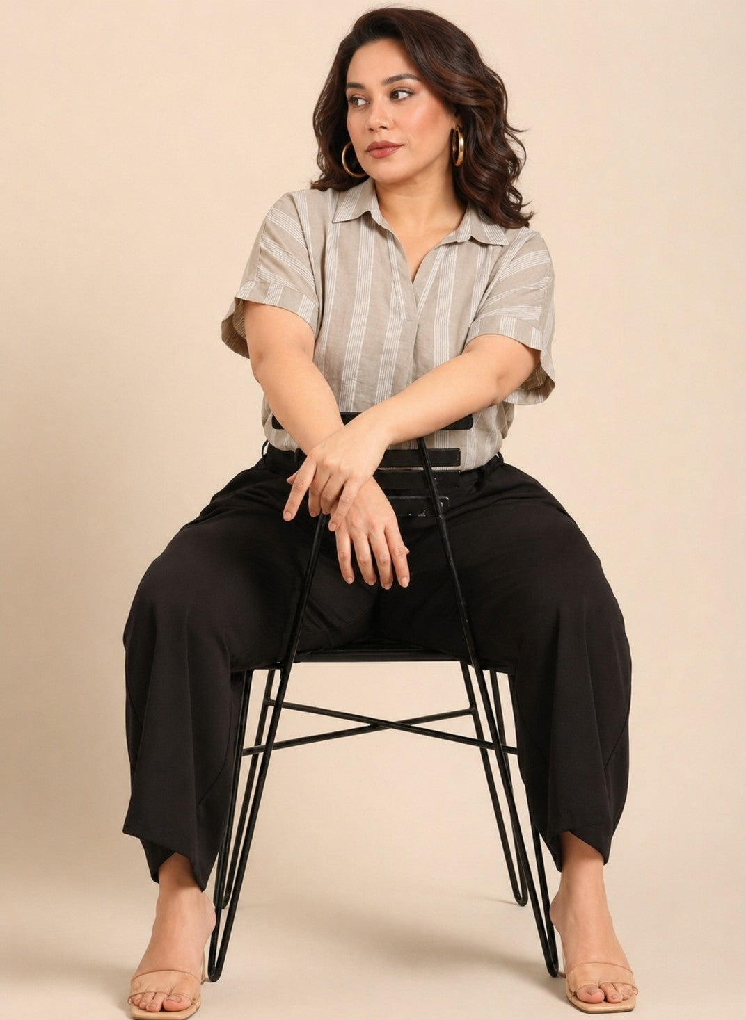 Collar Neck Drop Shoulder Top